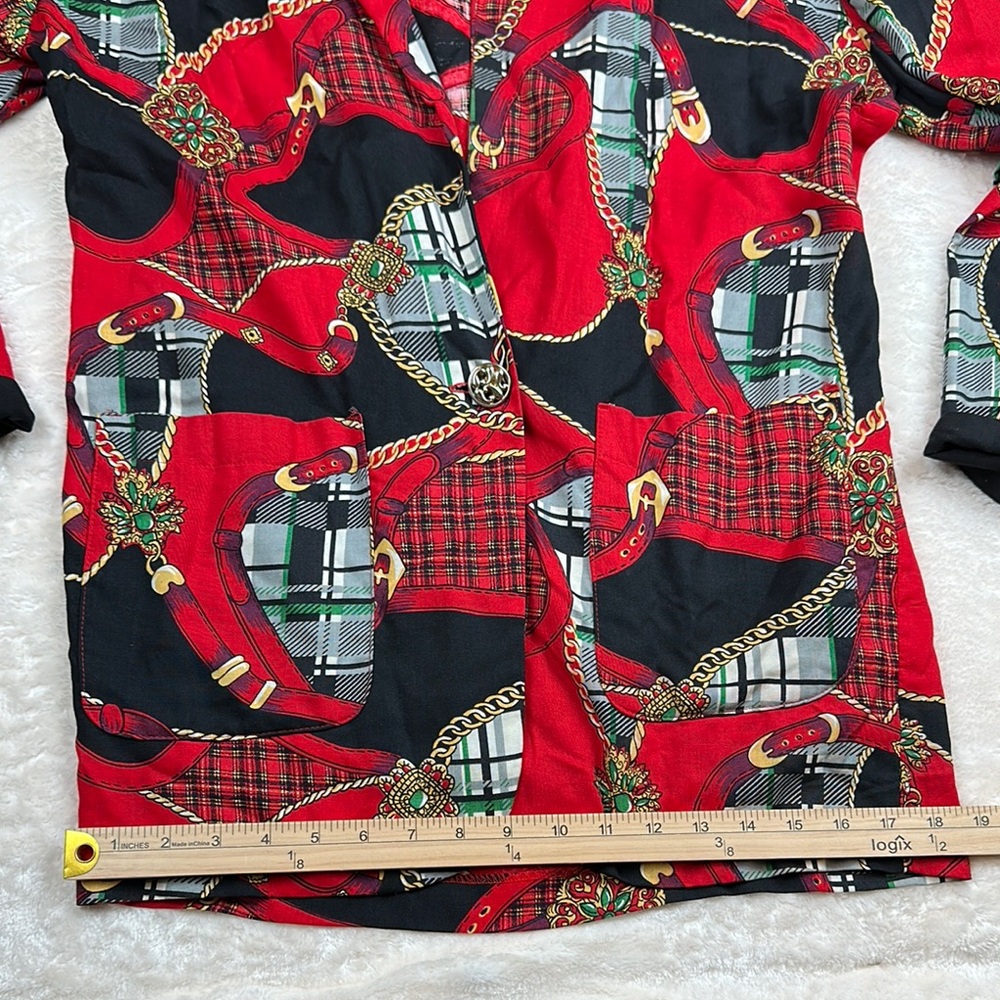 Red and Black Gold Chains and Belt All Over Print "Casino Blouse" - Picture 8 of 8